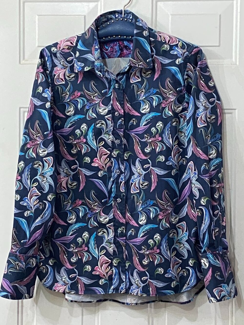 Robert Graham Womens Blouse Button Up Shirt Long Sleeve Navy/Multi Floral